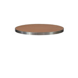 A round Sid Table Top with a wood-look surface featuring horizontal lines and a metallic silver edge. The image has a plain white background and displays only the tabletop, with no legs or additional objects visible.