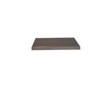 A single, rectangular, dark brown wood-look aluminum floating shelf is centered against a plain white background. The shelf appears to have a smooth, flat surface with clean edges and no visible brackets or supports.