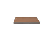 A rectangular shelf with a brown, wood-look aluminum surface and a thin gray metal frame, shown against a plain white background. The shelf appears to be floating and is photographed from a slightly elevated, front-facing angle.