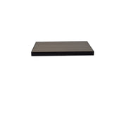 A single, rectangular, dark-colored floating shelf with a smooth, flat, wood-look aluminum surface and horizontal grooves, centered against a plain white background. The shelf appears minimalistic and modern in design.