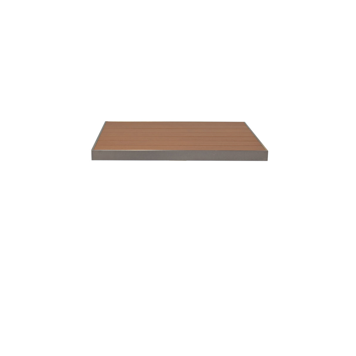 A rectangular, flat Sid Table Top shelf with a wood-look aluminum surface and thin horizontal grooves, bordered by a metallic gray frame, is centered on a plain white background. The shelf appears to be floating with no visible supports.