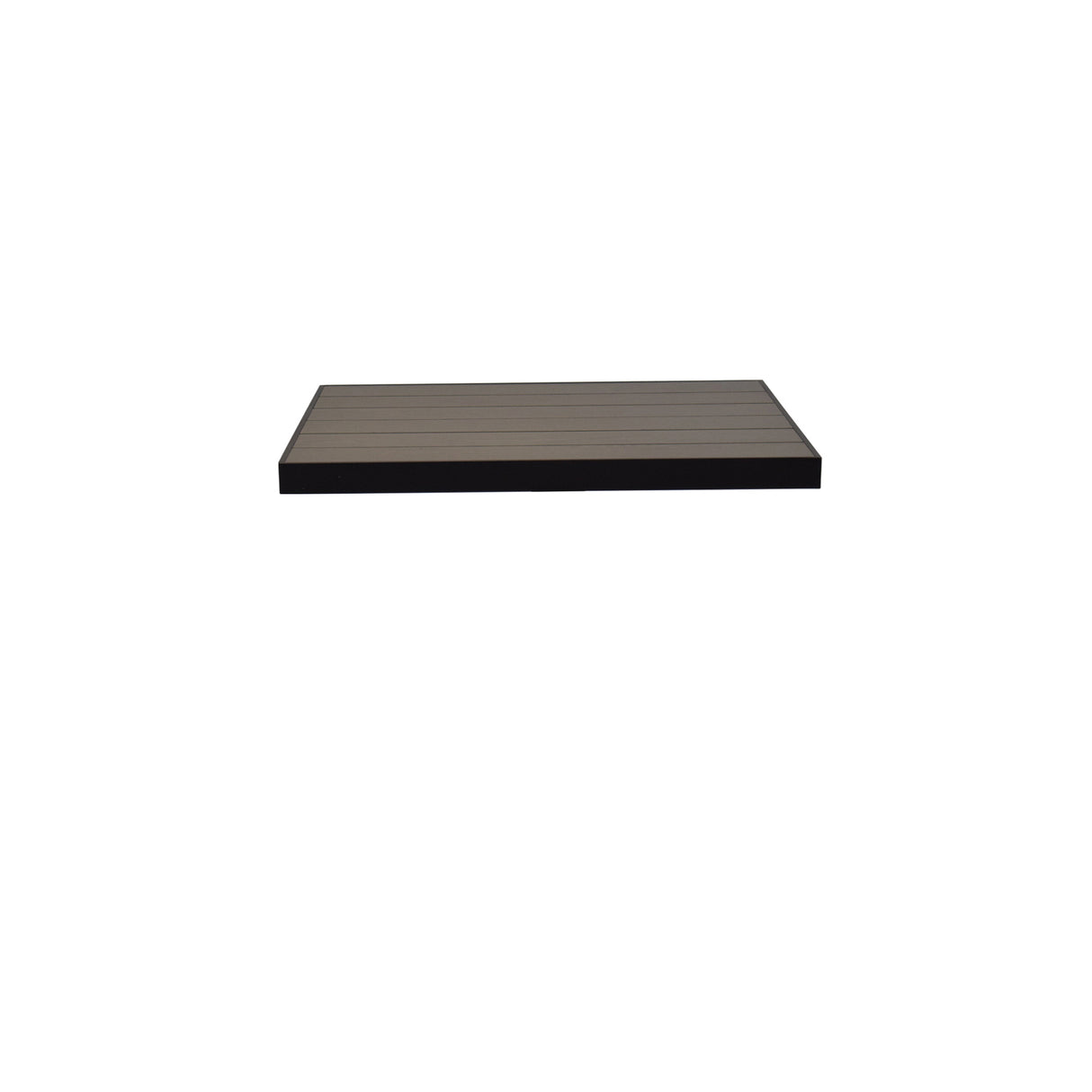 A single, rectangular, flat shelf with a dark-colored frame and light brown wood-look aluminum top surface, resembling an outdoor table top. The shelf measures approximately rectangle 26 x 30 and is isolated against a plain white background.