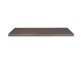 A floating wall shelf with a smooth, dark wood finish and clean, straight edges, shown against a plain white background. Featuring emuamericas wood-look aluminum slats, the modern rectangular shelf brings the feel of an outdoor table top indoors.