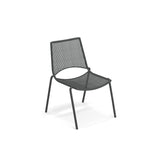The Topper Stacking Side Chair is a modern, minimalist steel mesh chair with a black metal frame, four straight legs, and a gently reclined backrest—perfect as an outdoor/indoor chair for any contemporary space.