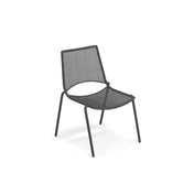 The Topper Stacking Side Chair is a modern, minimalist steel mesh chair with a black metal frame, four straight legs, and a gently reclined backrest—perfect as an outdoor/indoor chair for any contemporary space.