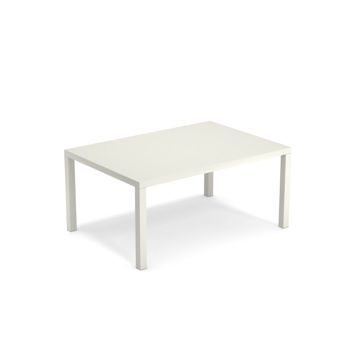 The Star Table is a simple, modern rectangular white table with four straight legs and a smooth, flat steel top, perfect for both outdoor/indoor use. Its clean design features no visible decorations or extra features.