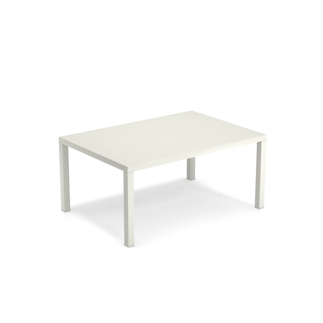 The Star Table is a simple, modern rectangular white table with four straight legs and a smooth, flat steel top, perfect for both outdoor/indoor use. Its clean design features no visible decorations or extra features.