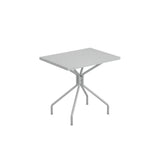 A modern, rectangular gray indoor outdoor table with a flat top and four angled legs that join at the center beneath the tabletop, creating a sturdy, minimalist design. The background is plain white.
