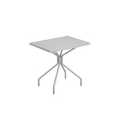 A modern, rectangular gray indoor outdoor table with a flat top and four angled legs that join at the center beneath the tabletop, creating a sturdy, minimalist design. The background is plain white.