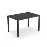 A simple, modern rectangular black stacking table with a flat surface and four straight legs. The table stands alone on a white background, casting a soft shadow beneath it.