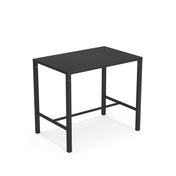 A simple, modern black Nova Bar Table with a flat top and four straight legs. Crafted from solid steel, its sturdy, minimalist design is ideal for outdoor/indoor spaces. The table is placed on a plain white background.