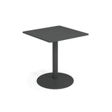 A small, modern Bistro Table with a flat dark gray top, steel pedestal central leg, and round sturdy base—all in matching dark gray—perfect for outdoor/indoor use, isolated on a white background.
