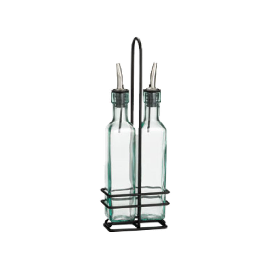 Tablecraft H9085NBK Cash & Carry Prima™ Set (2) 8-1/2 Oz. Square Green Tint Glass Bottles (dishwasher Safe)
