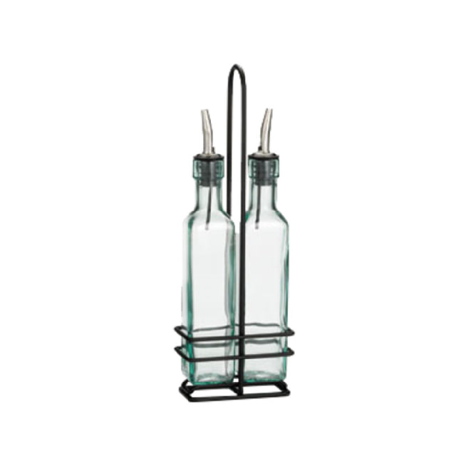 Tablecraft H9085NBK Cash & Carry Prima™ Set (2) 8-1/2 Oz. Square Green Tint Glass Bottles (dishwasher Safe)