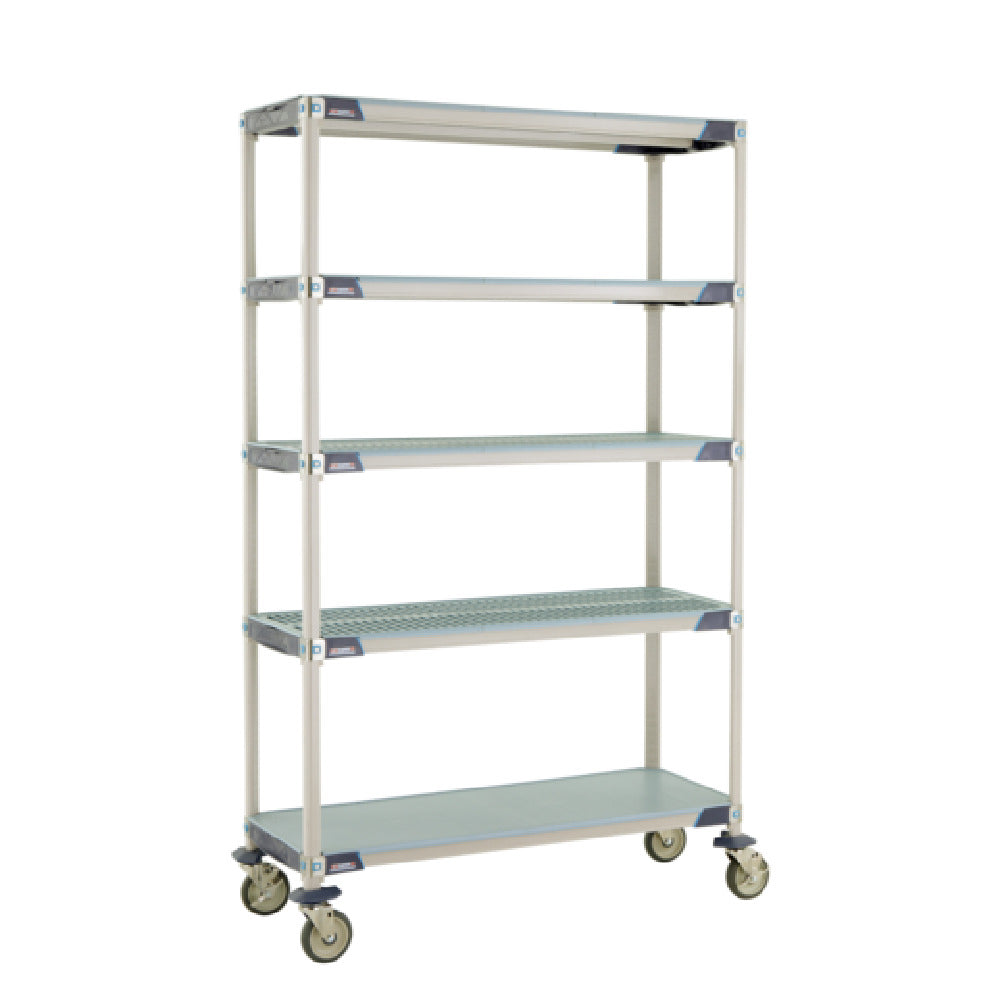 Metro 5X357EGX3 MetroMax® I Mobile Shelving Unit 48"W X 18"D X 80"H (4) Corrosion Proof Open Grid Shelves With Removable Shelf Mats & (1) Corrosion Proof Solid Shelf With Removable Shelf Mat