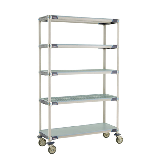 Metro 5X357EGX3 MetroMax® I Mobile Shelving Unit 48"W X 18"D X 80"H (4) Corrosion Proof Open Grid Shelves With Removable Shelf Mats & (1) Corrosion Proof Solid Shelf With Removable Shelf Mat