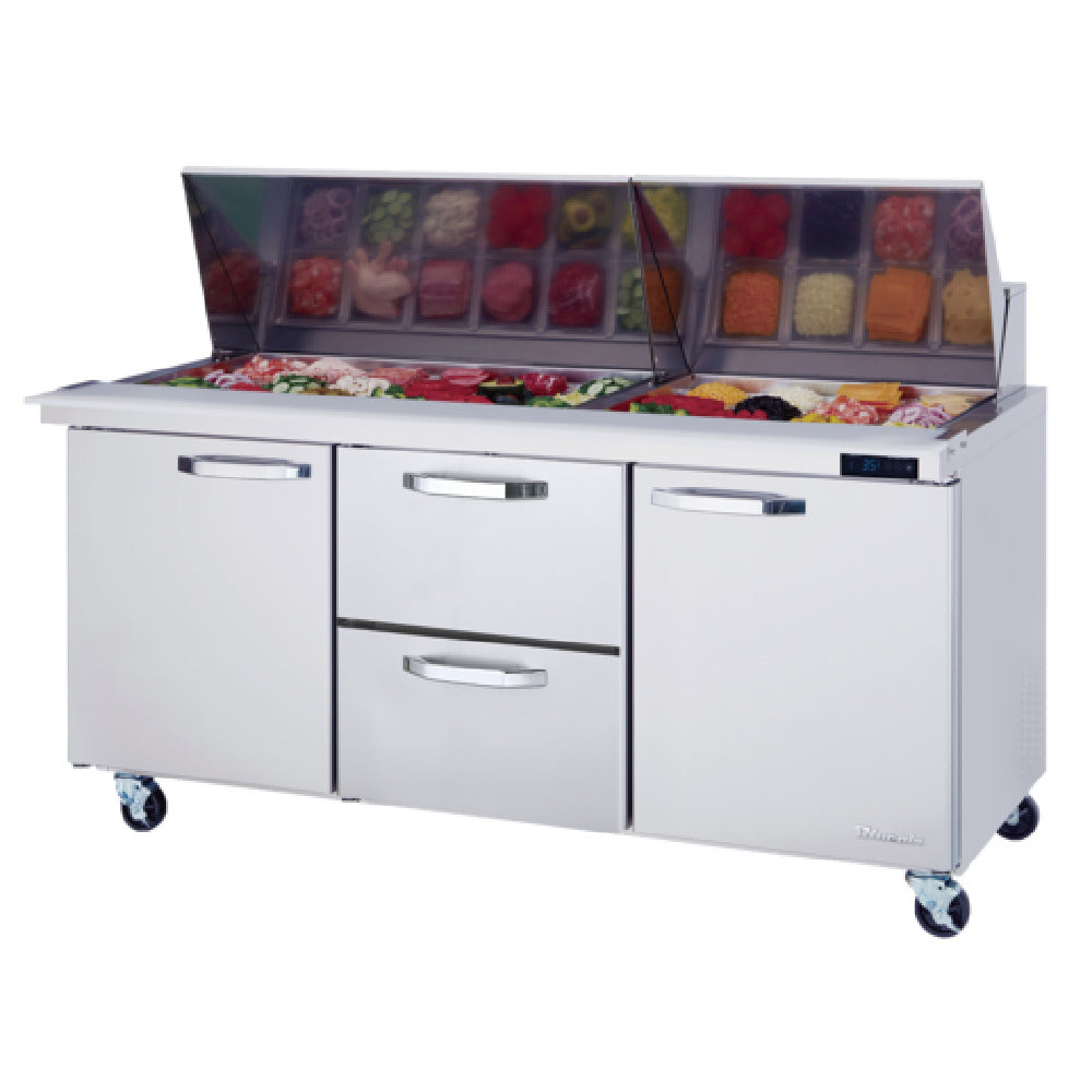 Blue Air BLMT72-D2M-HC - Mega Top Sandwich Prep Table, Three-section, 72-3/8"W