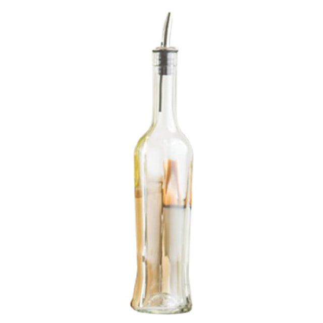 Tablecraft H932 Olive Oil Bottle 17-1/2 Oz. Clear Glass Bottle Stainless Steel Pourer