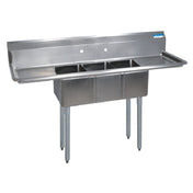 BK Resources BKS-3-1014-10-15TS Convenience Store Sink Three Compartment 60"W X 19-13/16"D X 39-3/4"H Overall Size