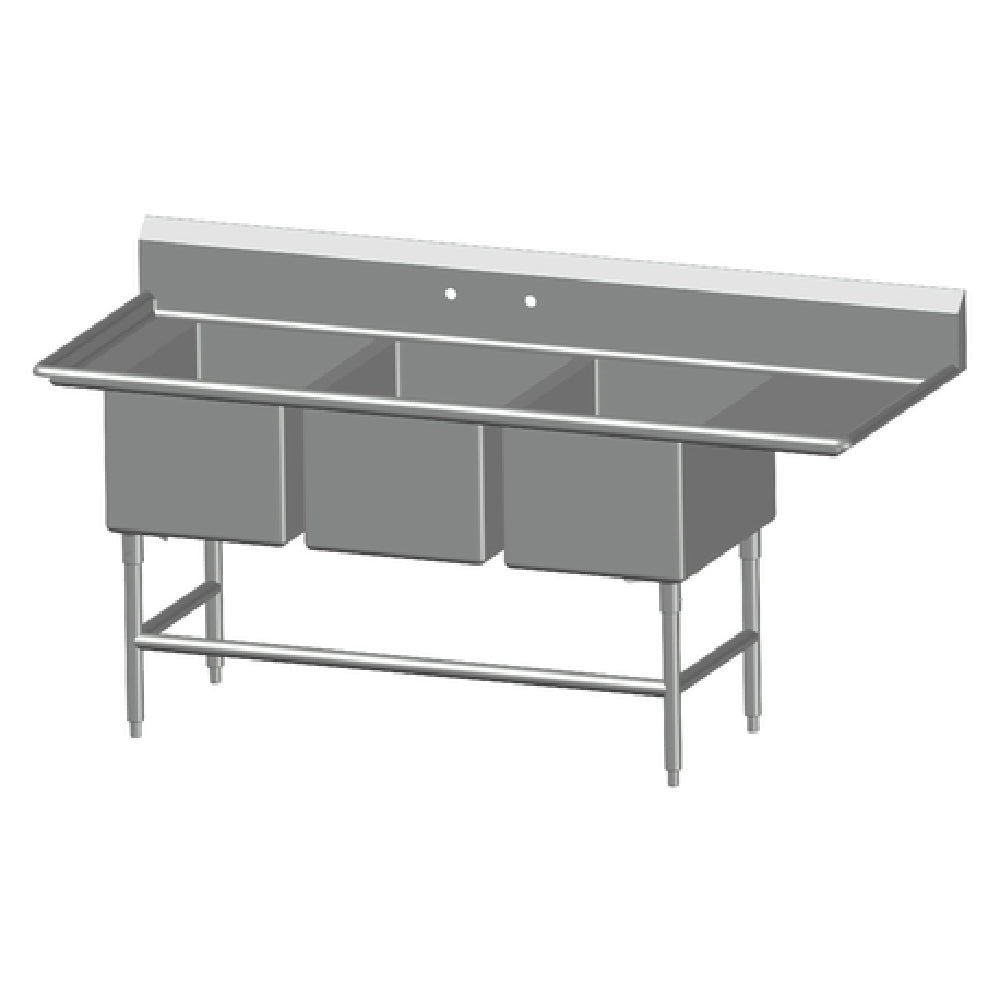 SPG 3SL1618-RD18 - Universal Stainless Sink, Three Compartment, 18" Right-hand Drainboard