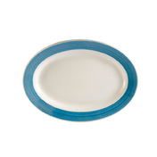 CAC China R-14-BLU Rainbow Platter 12-1/2"L X 8-5/8"W X 1-1/2"H Oval