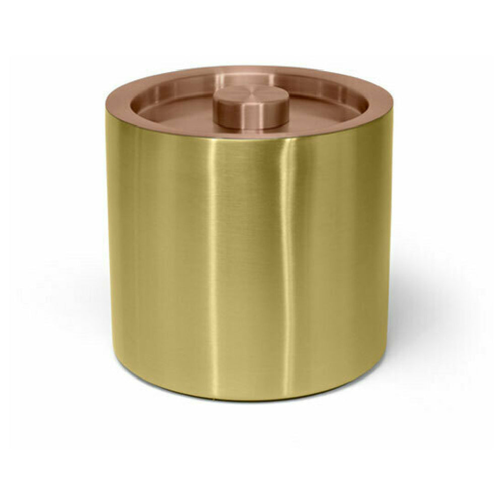 FOH RIB075GOS21 3qt Round Brushed Stainless Ice Bucket Matte Brass With Rose Gold Lid