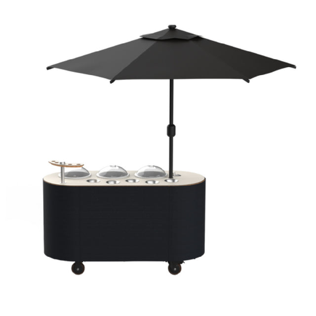 Steelite MGCOVC01VXBB - Oval Gelato Cart With Vanilla Top, Black Cover, And Black Umbrella