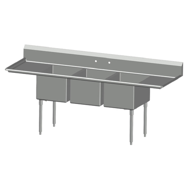 SPG 3N24-2D24 - Universal Stainless Sink, Three Compartment, 24" Left & Right-hand Drainboards