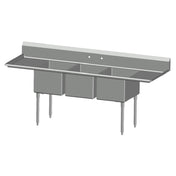 SPG 3N1620-2D24 - Universal Stainless Sink, Three Compartment, 24" Left & Right-hand Drainboards