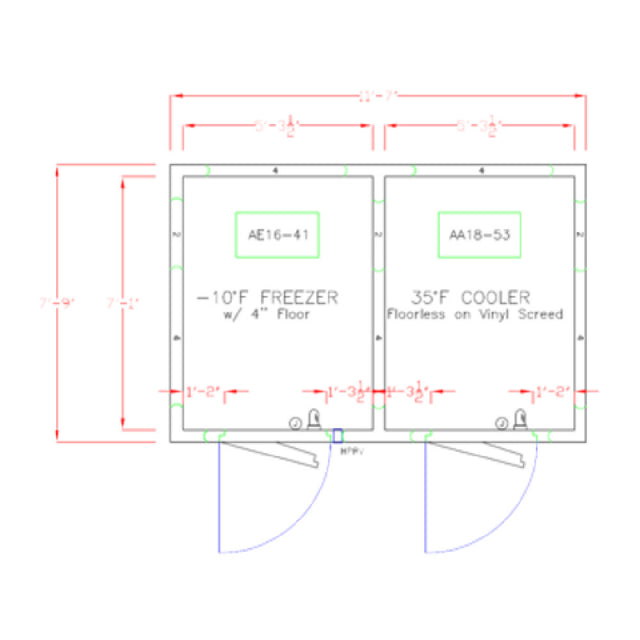 American Panel 8X12-O Walk-In Combination Cooler/Freezer (50/50 Split) 7'-6" H X 11'-7" W X 7'-9" D