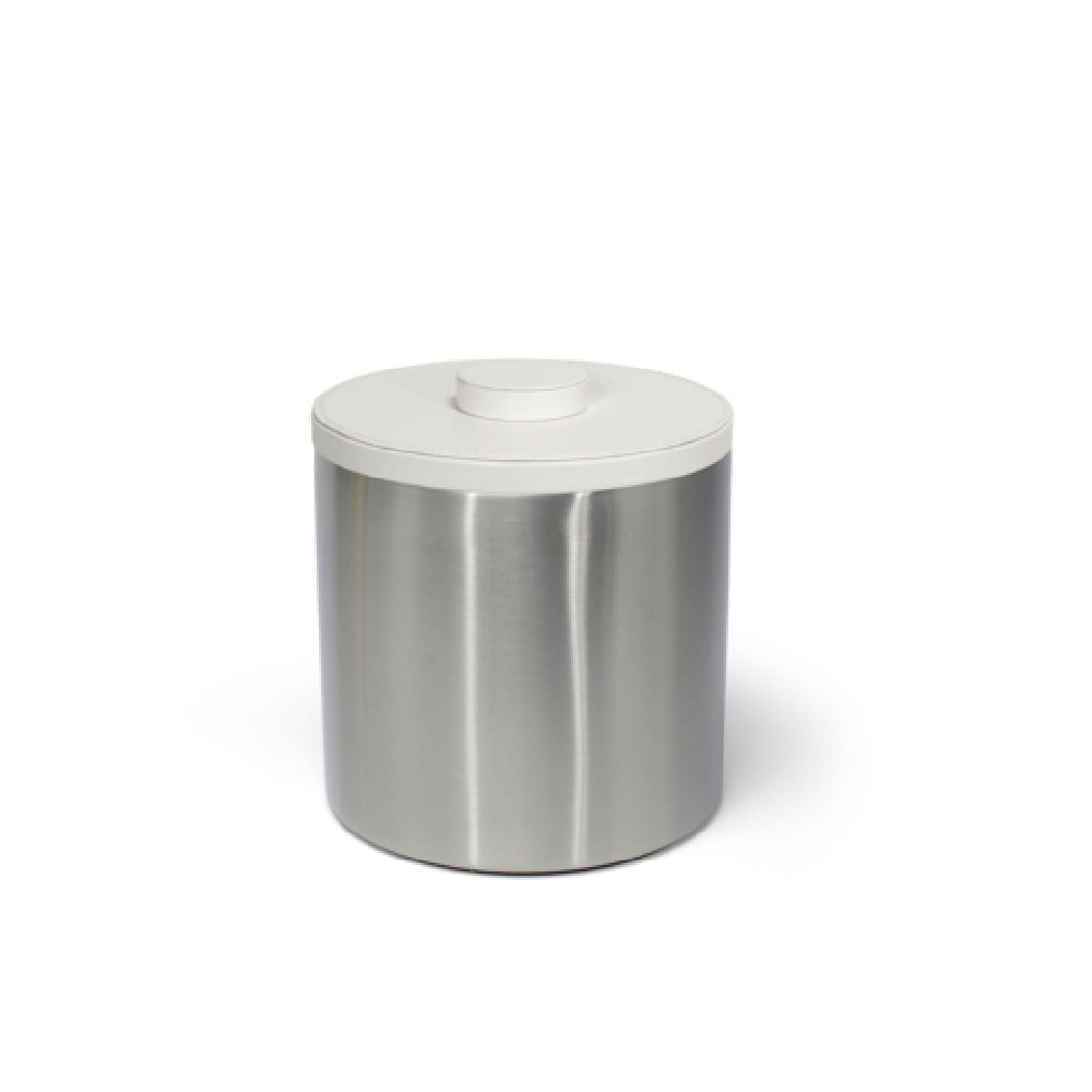 FOH RIB049BSS21 3qt Round Brushed Stainless Ice Bucket Silver With London White Lid