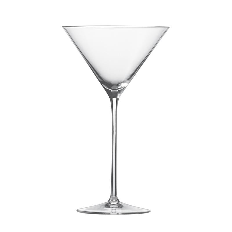 A clear, empty Handmade Enoteca Martini glass with a wide, triangular bowl, a long slender stem, and a flat circular base, crafted from break-resistant Tritan crystal glass and photographed against a white background.