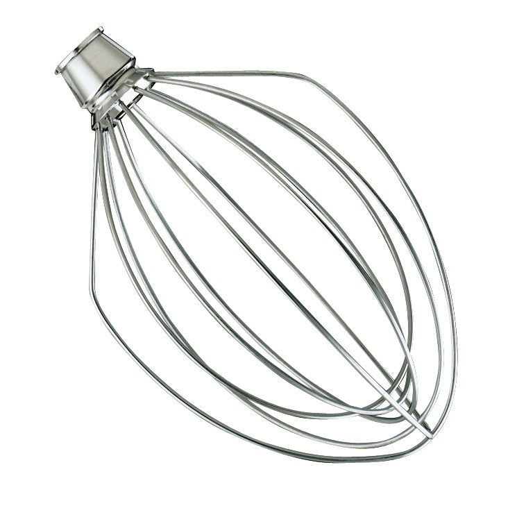 A KitchenAid Commercial K5AWWC 6-Wire Whip whisk attachment for a stand mixer, shown isolated on a white background. The balloon-shaped whisk features several interlocking stainless steel wires with a sturdy metal base for easy mixer attachment.