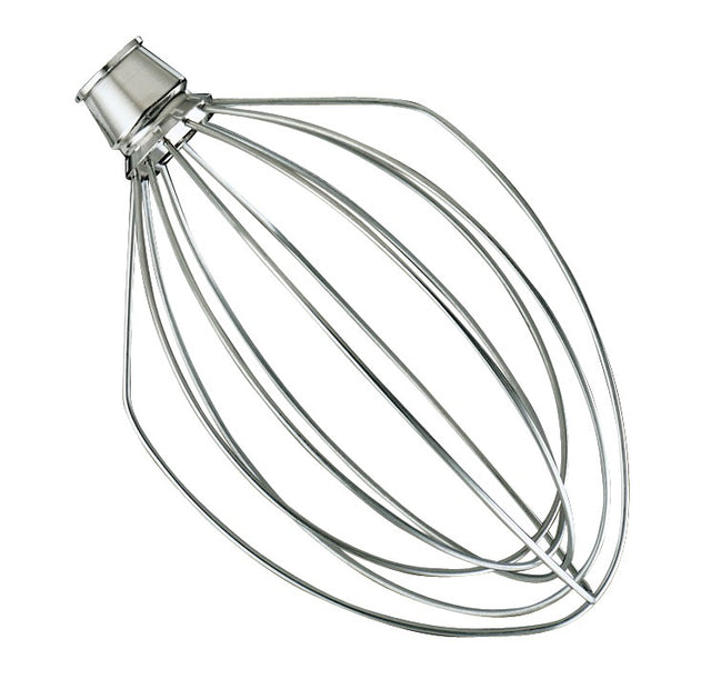 A KitchenAid Commercial K5AWWC 6-Wire Whip whisk attachment for a stand mixer, shown isolated on a white background. The balloon-shaped whisk features several interlocking stainless steel wires with a sturdy metal base for easy mixer attachment.