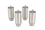 Four cylindrical metal furniture legs with a brushed finish stand upright. Each leg in this Leg Kit has a threaded screw on top and a rubber or plastic base for stability and floor protection—ideal for use with ice machines like Manitowoc. Plain white background.