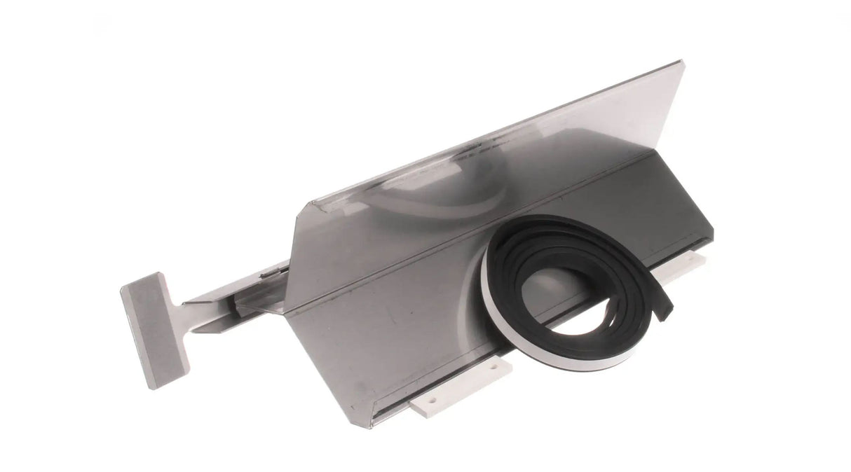 A metal vent cover with a clear flap, compatible with Manitowoc iF1400C, is shown alongside a coiled black rubber gasket. The vent has mounting tabs at the bottom, and both items are set against a white background.