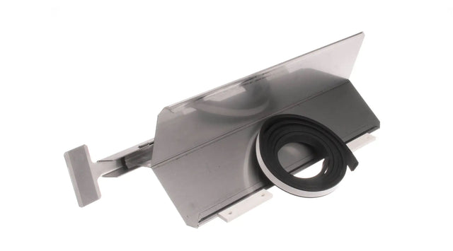 A metal vent cover with a clear flap, compatible with Manitowoc iF1400C, is shown alongside a coiled black rubber gasket. The vent has mounting tabs at the bottom, and both items are set against a white background.