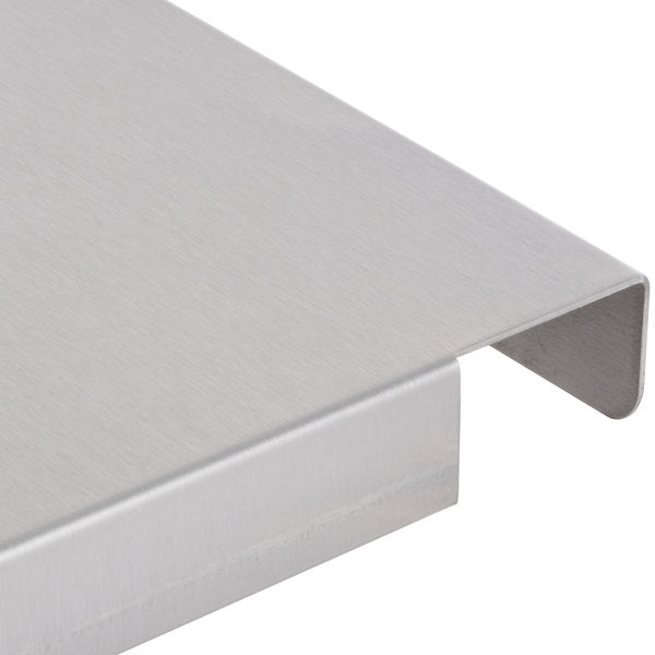 A close-up of a bent metal sheet with a brushed finish, likely used as a Bin Adapter for the FC-1350 bin. The sheet has a clean, smooth surface and right-angle profile, forming a modern look against a white background.