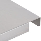 A close-up of a brushed metal sheet with a smooth, matte finish, bent at a 90-degree angle with an added lip—designed as a Bin Adapter for D-970 bin applications in construction or industrial settings. The background is plain white.