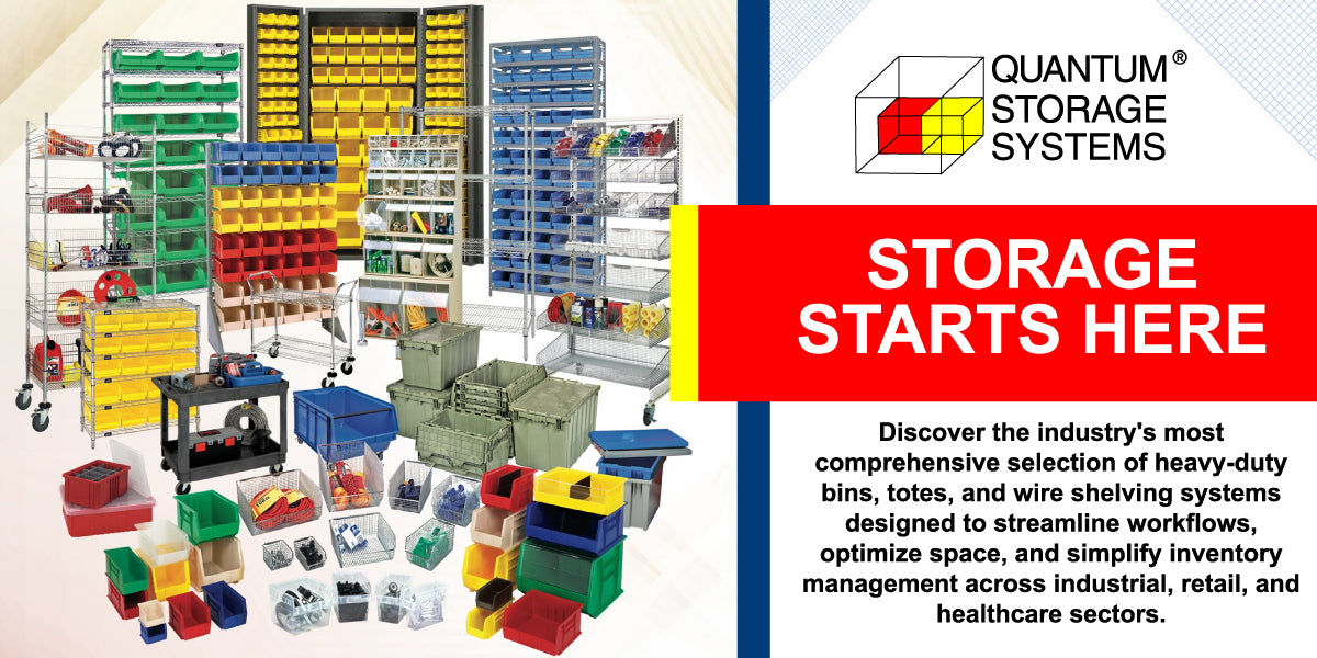 Various storage bins and shelving units