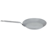 Top angle of the Matfer Bourgeat 11-inch black steel fry pan with riveted handle for commercial stovetops