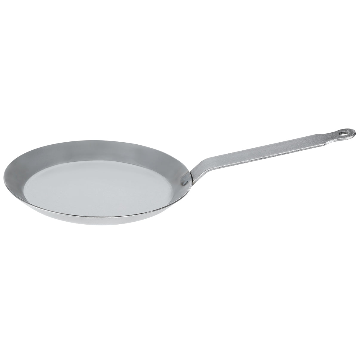 Top-down view of 7-7/8 inch French-made Matfer Bourgeat crepe pan, perfect for professional kitchens