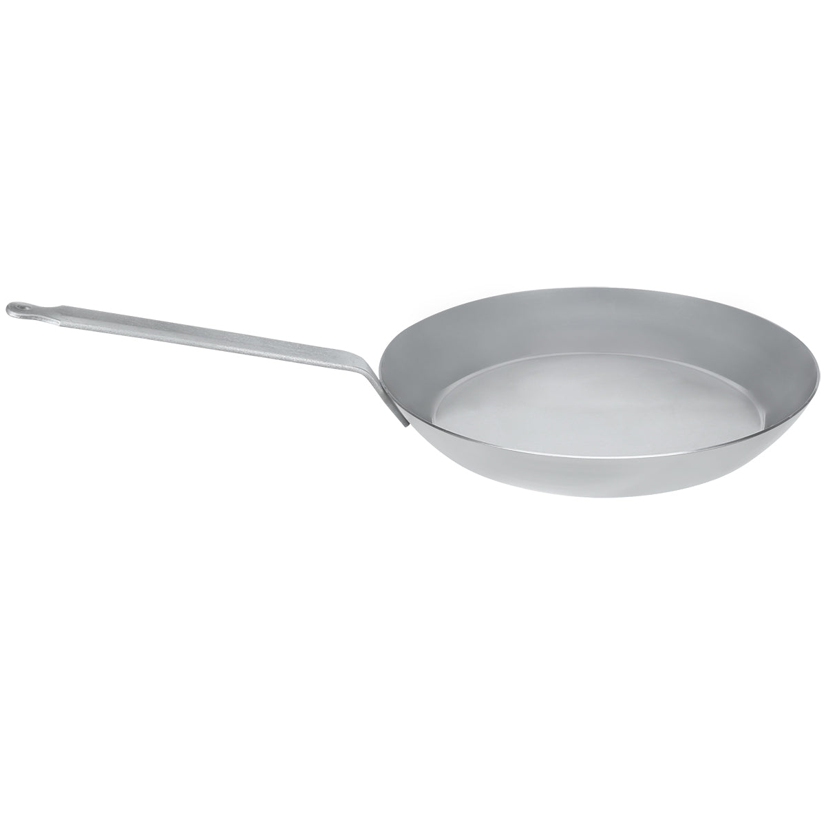 Side view of Matfer Bourgeat 15-3/4 inch frying pan showing durable steel construction for restaurant and industrial kitchens