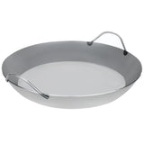 Matfer Bourgeat 15-3/4 inch black steel paella pan with curved sides and two loop handles for professional stovetop cooking