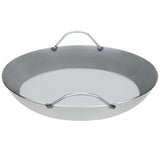 Top-down view of 15-3/4 inch Matfer Bourgeat paella pan, compatible with gas, electric, and induction cooktops