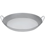 Side view of Matfer Bourgeat paella pan, 17-3/4 inch, featuring durable construction and dual side handles