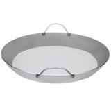Top-down image of Matfer Bourgeat black steel paella pan, suitable for all cooktops including induction