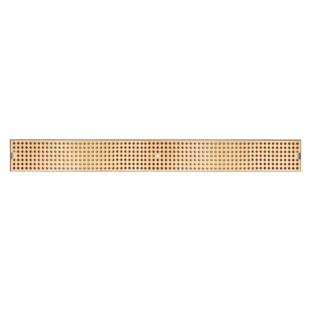 A long, narrow rectangular strip of perforated prototyping board (stripboard). The board is brown with evenly spaced holes in a grid, similar to those found on a stainless steel drip tray, and copper strips running lengthwise along the back.