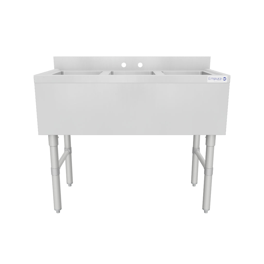 Empura EB3B101410 38 Inch Underbar Sink Stainless Steel 3 Compartment with Bowls