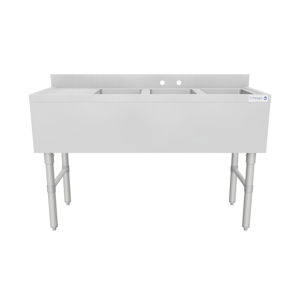 Empura Stainless EB3B101410L 48 Inch Underbar Sink with 3 Bowls and Drainboard